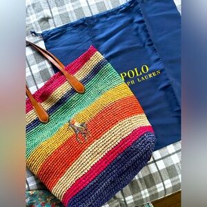 Polo Ralph Lauren Striped Raffia Tote Bag